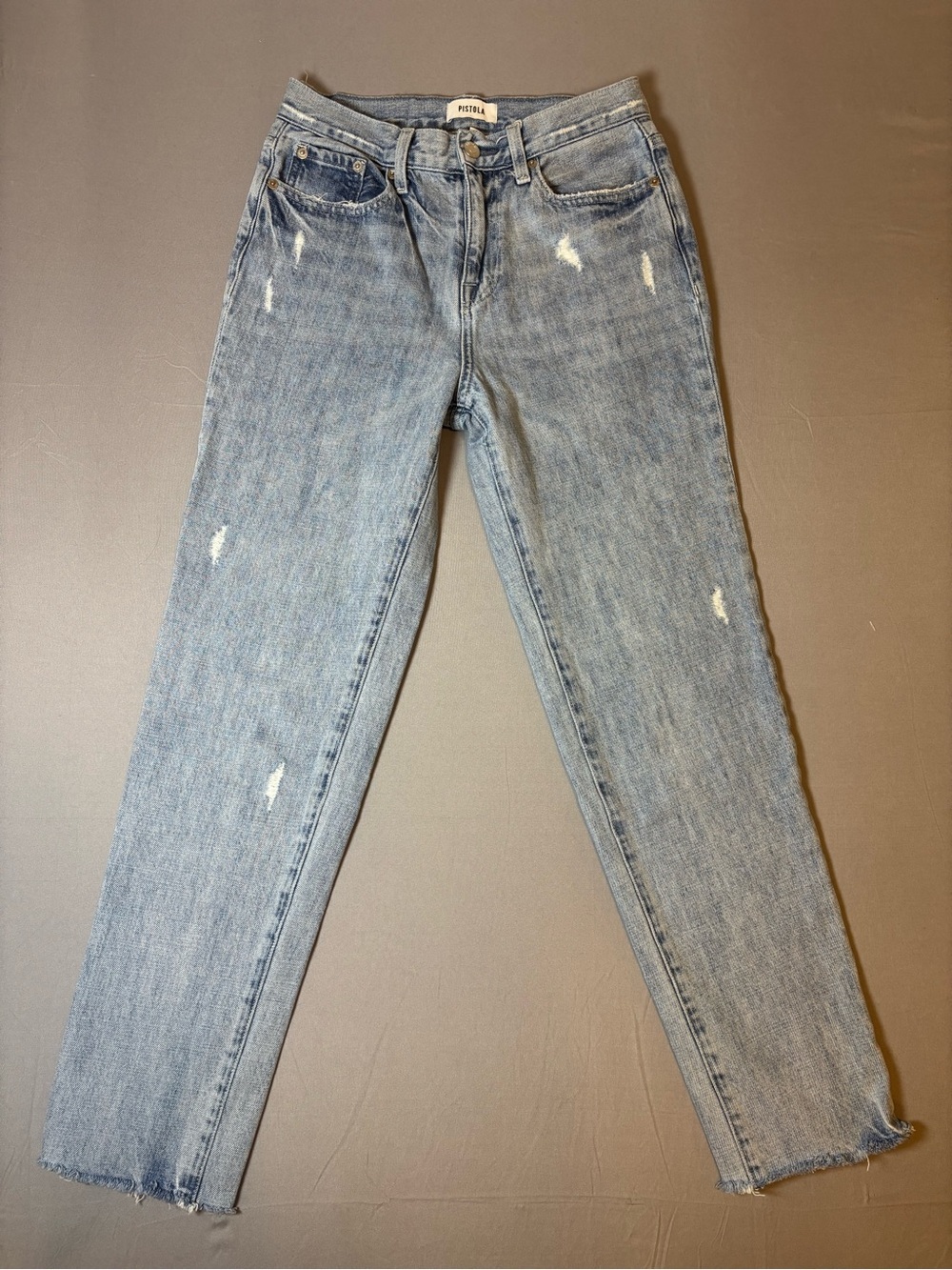 PISTOLA Light Blue Distressed High-Rise Straight Jeans Size 25 Raw Hem